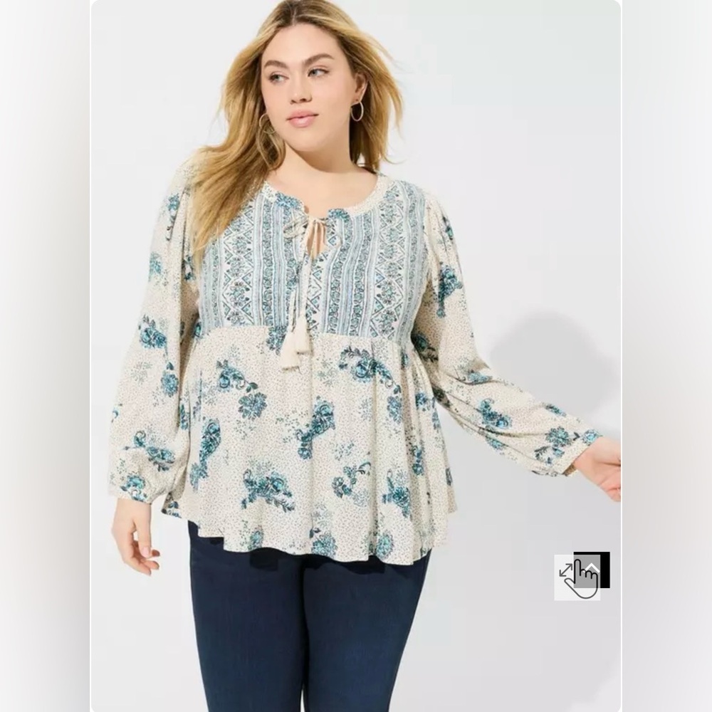 Torrid Gauze Boho Long Sleeve Blouse in Gentle Paisley Dew